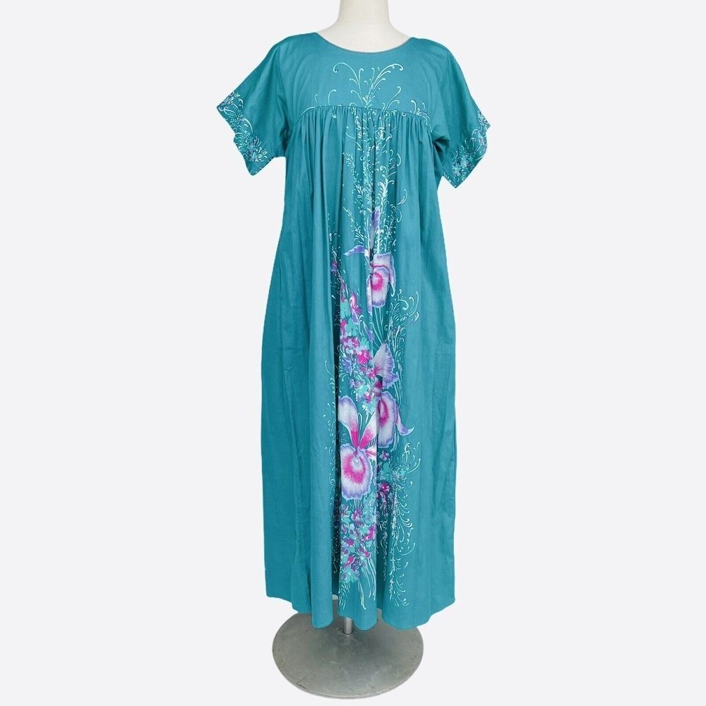 SABRINA by MERVYNS Women’s Size M Green Floral Vintage Empire Waist Nightgown